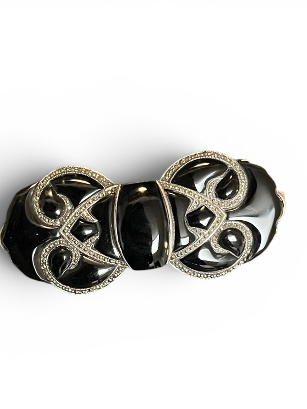 Vintage Sterling Silver Nouveau ART DECO ONYX MARCASITE Brooch PIN